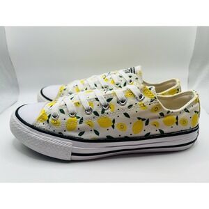 Converse All Star Low Top Lemon Print Canvas Sneakers Youth Shoes US 5 Women 6.5